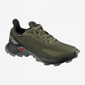 Green Salomon Alphacross Blast Climasalomon Waterproof Kids' Trail Running Shoes | TRNU-40356