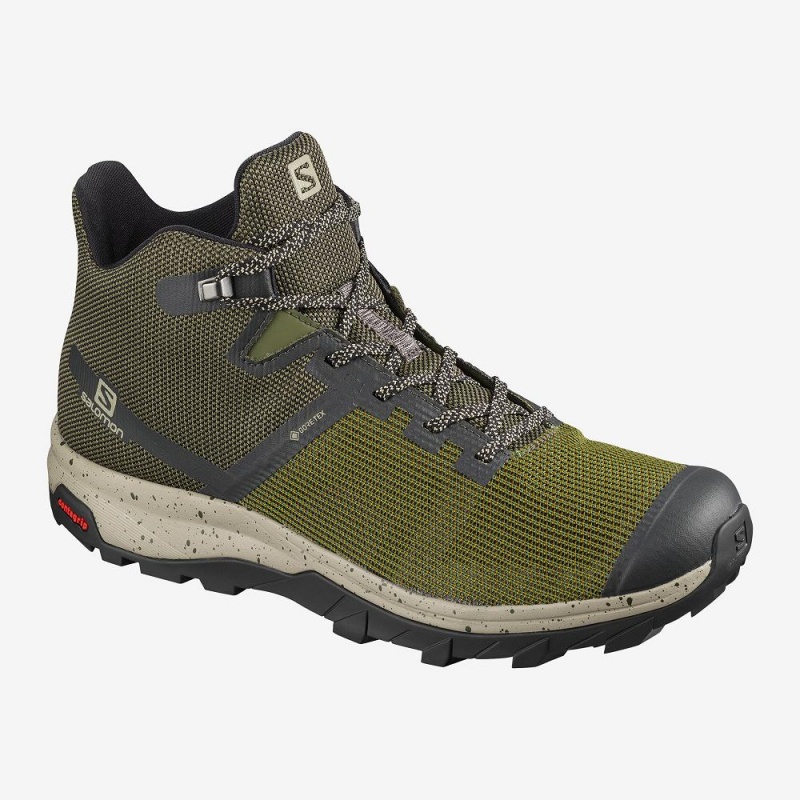 Green Salomon Outline Prism Mid Gore-Tex Men\'s Walking Boots | GXRF-91726